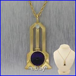 1920's Antique Art Deco 14k Yellow Gold Amethyst & Diamond Pendant 18 Necklace