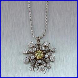 1920's Antique Art Deco 18k White Gold 3.30ctw Yellow Diamond 18 Necklace