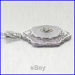 1920's Antique Art Deco 18k White Gold Filigree Camphor Glass 18 Necklace