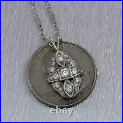 1920's Antique Art Deco Platinum 0.50ctw Diamond Pendant 16 Necklace
