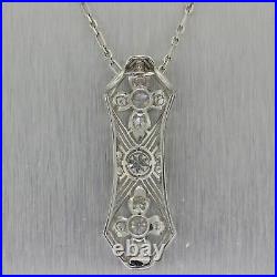 1920's Antique Art Deco Platinum 1.50ctw Diamond Pendant 20 Necklace