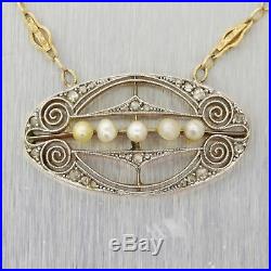 1920's Antique Art Deco Platinum & 14k Yellow Gold Filigree Pearl 22 Necklace