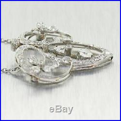 1920's Antique Art Deco Platinum 2ctw Diamond Pendant 14 Necklace
