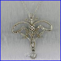 1920's Antique Art Deco Platinum 2ctw Diamond Pendant 18 Necklace