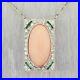 1920’s Antique Art Deco Platinum Diamond Emerald Angel Skin Coral 15 Necklace
