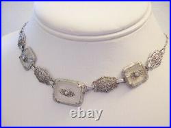 1920's Art Deco CAMPHOR Glass and Paste RHINESTONES Station Necklace