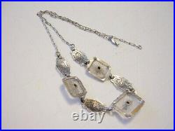 1920's Art Deco CAMPHOR Glass and Paste RHINESTONES Station Necklace