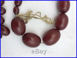 1920's Art Deco Cherry Red Amber Bakelite Bead Necklace 74.5 Grams