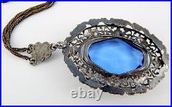 1920's Art Deco Czech Cobalt Blue Glass and Silver Plated Brass Necklace 20