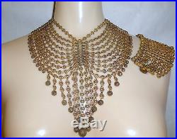 1920's Art Deco Egyptian Revival Stunning Multi Chain Metal Necklace & Bracelet