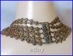 1920's Art Deco Egyptian Revival Stunning Multi Chain Metal Necklace & Bracelet