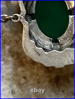 1920's Art Deco SS Jade And Marcasite Necklace 16 WithArtist Stamp