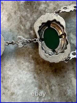 1920's Art Deco SS Jade And Marcasite Necklace 16 WithArtist Stamp