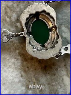 1920's Art Deco SS Jade And Marcasite Necklace 16 WithArtist Stamp