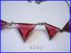 1920's Signed CZECH PINK Triangle GRIPOIX Poured GLASS ART DECO Necklace