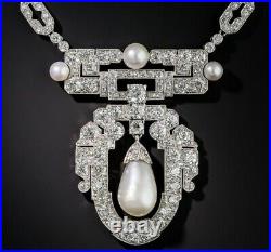 1920's Solid Art Deco White Pearls 925 Silver & Cubic Zirconia 18.41ct Necklace