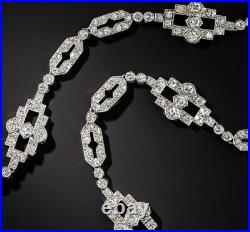 1920's Solid Art Deco White Pearls 925 Silver & Cubic Zirconia 18.41ct Necklace