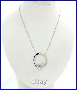 1920s Antique Art Deco 14k Gold Platinum 1.00ctw Diamond Sapphire Necklace