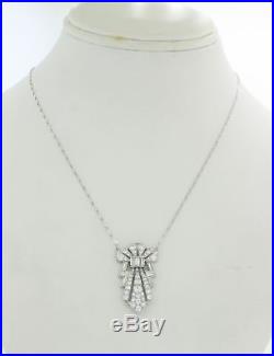 1920s Antique Art Deco 14k Gold Platinum 3ctw Diamond Pendant Chain Necklace J8
