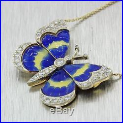 1920s Antique Art Deco 14k Solid Gold 1.14ctw Diamond Butterfly Pendant Necklace