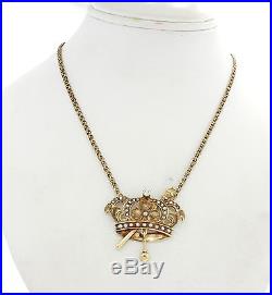 1920s Antique Art Deco 14k Solid Gold. 10ct Diamond Crown Pendant Necklace