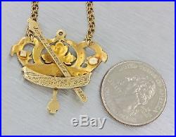 1920s Antique Art Deco 14k Solid Gold. 10ct Diamond Crown Pendant Necklace