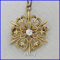1920s Antique Art Deco 14k Solid Yellow Gold. 25ctw Diamond Pendant Necklace