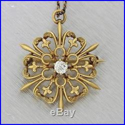 1920s Antique Art Deco 14k Solid Yellow Gold. 25ctw Diamond Pendant Necklace