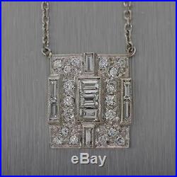 1920s Antique Art Deco 14k White Gold 1.00ctw Diamond Cluster Pendant Necklace
