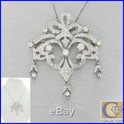 1920s Antique Art Deco 14k White Gold 2.78ctw Diamond Brooch Pendant Necklace