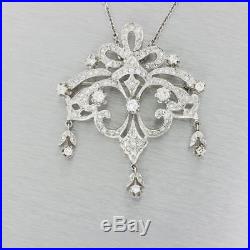 1920s Antique Art Deco 14k White Gold 2.78ctw Diamond Brooch Pendant Necklace