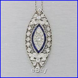 1920s Antique Art Deco Platinum 1.50ctw Diamond Sapphire Pendant Necklace
