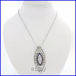1920s Antique Art Deco Platinum 1.50ctw Diamond Sapphire Pendant Necklace