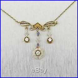1920s Antique Art Deco Platinum 14k Yellow Gold Sapphire Diamond 15.75 Necklace
