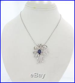 1920s Antique Art Deco Platinum 2.00ctw Sapphire Diamond Pendant Necklace E8
