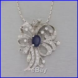 1920s Antique Art Deco Platinum 2.00ctw Sapphire Diamond Pendant Necklace E8
