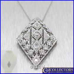 1920s Antique Art Deco Platinum 2.5ctw Diamond Diamond Shape Pendant Necklace S8