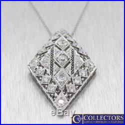 1920s Antique Art Deco Platinum 2.5ctw Diamond Diamond Shape Pendant Necklace S8