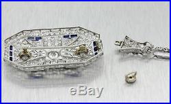 1920s Antique Art Deco Platinum 6.5ctw Diamond Sapphire Brooch Pendant Necklace