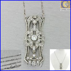 1920s Antique Art Deco Solid Platinum 1.52ctw Diamond Pendant Necklace