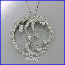 1920s Antique Art Deco Solid Platinum 1.74ctw Diamond Pendant Necklace