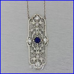 1920s Antique Art Deco Solid Platinum. 56ctw Diamond Sapphire Pendant Necklace