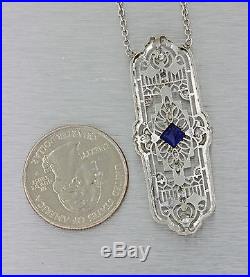 1920s Antique Art Deco Solid Platinum. 56ctw Diamond Sapphire Pendant Necklace