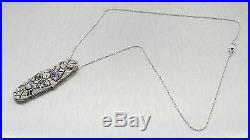 1920s Antique Art Deco Solid Platinum. 70ctw Diamond Sapphire Pendant Necklace