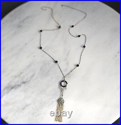 1920s Art Deco Black Glass Tassel Fringe Necklace Filigree Vintage NEEDS REPAIR
