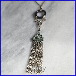 1920s Art Deco Black Glass Tassel Fringe Necklace Filigree Vintage NEEDS REPAIR