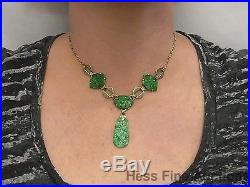 1920s Art Deco Jadeite Jade Green Enamel 14k Gold Antique Vintage Necklace