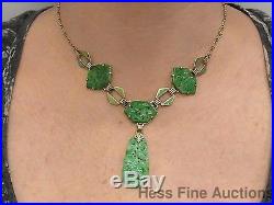 1920s Art Deco Jadeite Jade Green Enamel 14k Gold Antique Vintage Necklace