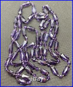 1920s Art Deco Necklace Faceted Amethyst Hand Knot Bead Opera Length 57 in