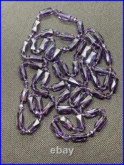 1920s Art Deco Necklace Faceted Amethyst Hand Knot Bead Opera Length 57 in